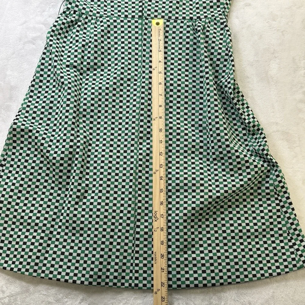 Vintage 70s Checkerboard Midi Dress Green Black Mod Disco Retro Boho - Picture 4 of 16